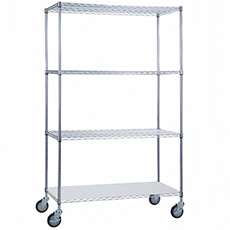 Portable Adjustable Linen Cart - 3 Wire Shelves - 1 Solid Shelf - 24